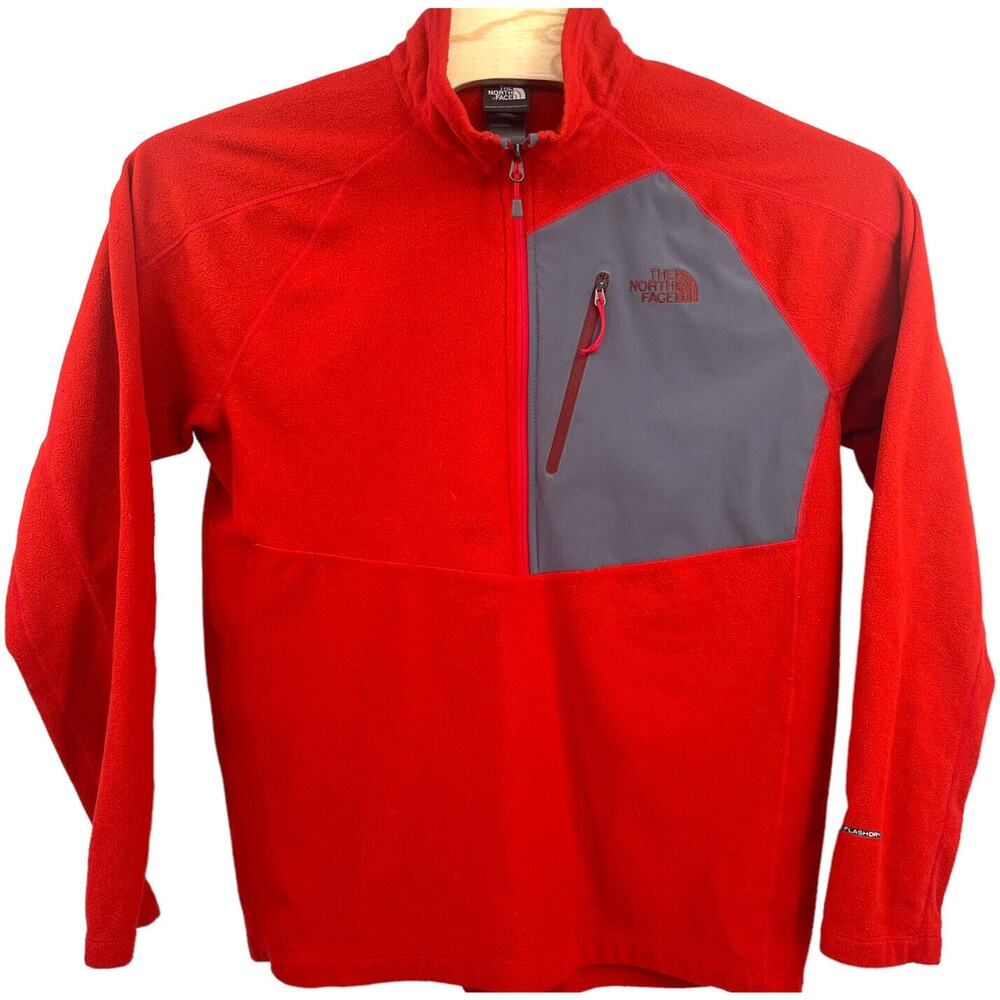 THE NORTH FACE Mens 1/2 Zip Fleece Jacket XL Red and Gray Lightweight FlashDry